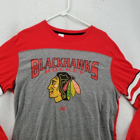 CHICAGO BLACKHAWKS Shirt Men’s Long Sleeve Crew Neck Tee Gray Medium - Picture 7 of 12